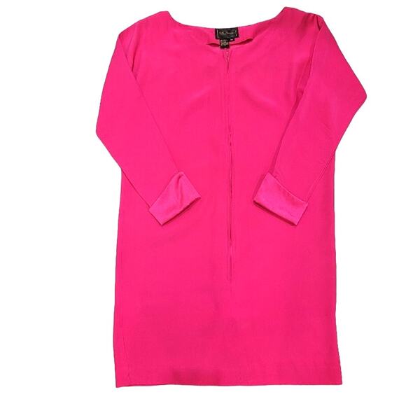 Silk Studio Dress Women's Pink Fuschia 100% Silk Satin Sleeve Scoop Neck Vintage - Picture 1 of 13